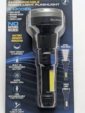 Bell Howell Rechargeable Torch Light Flashlight with Built-In COB LED Work Light